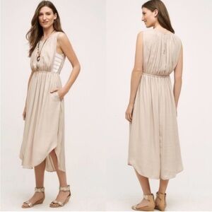Anthropologie Left Coast by Dolan Costa Midi Layer Dress Tan White Stripe Size S